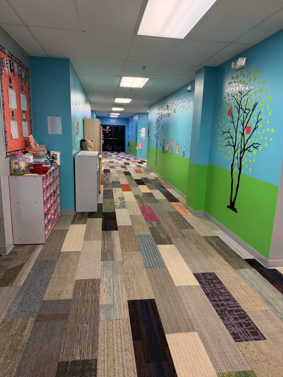 Cleaned commercial carpet hallway
