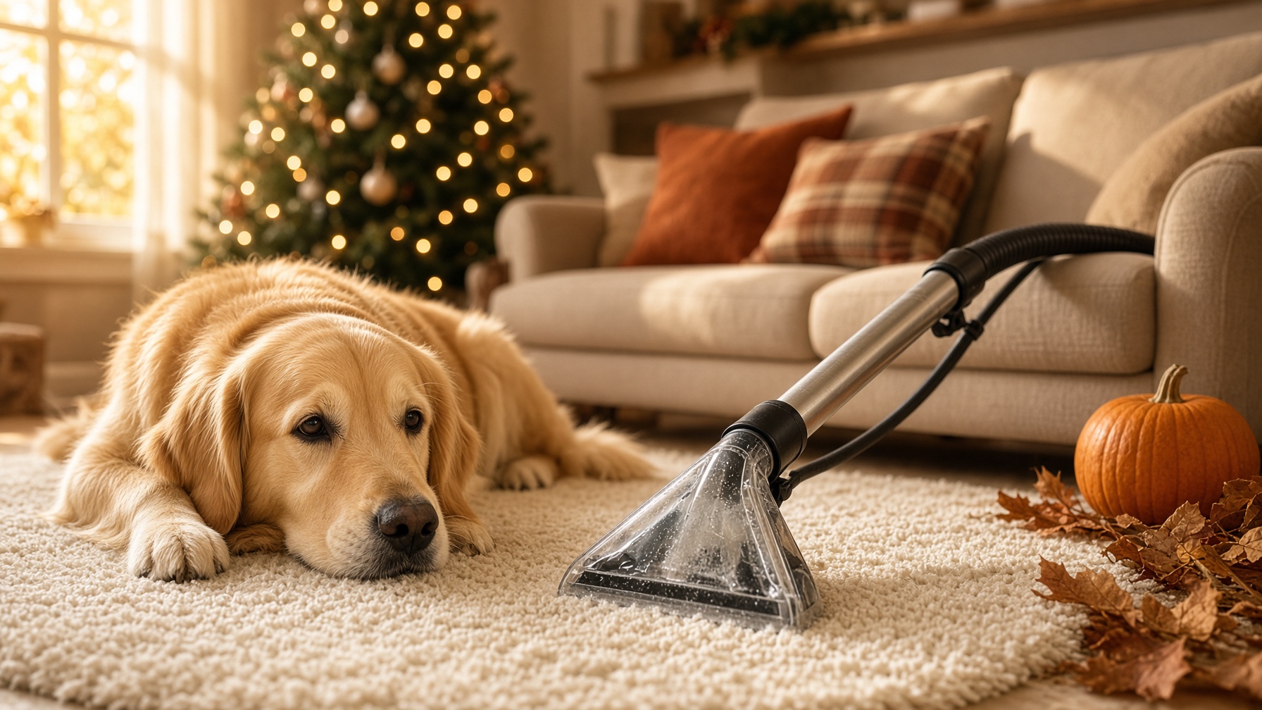 Clean living room ready for the holidays after carpet cleaning